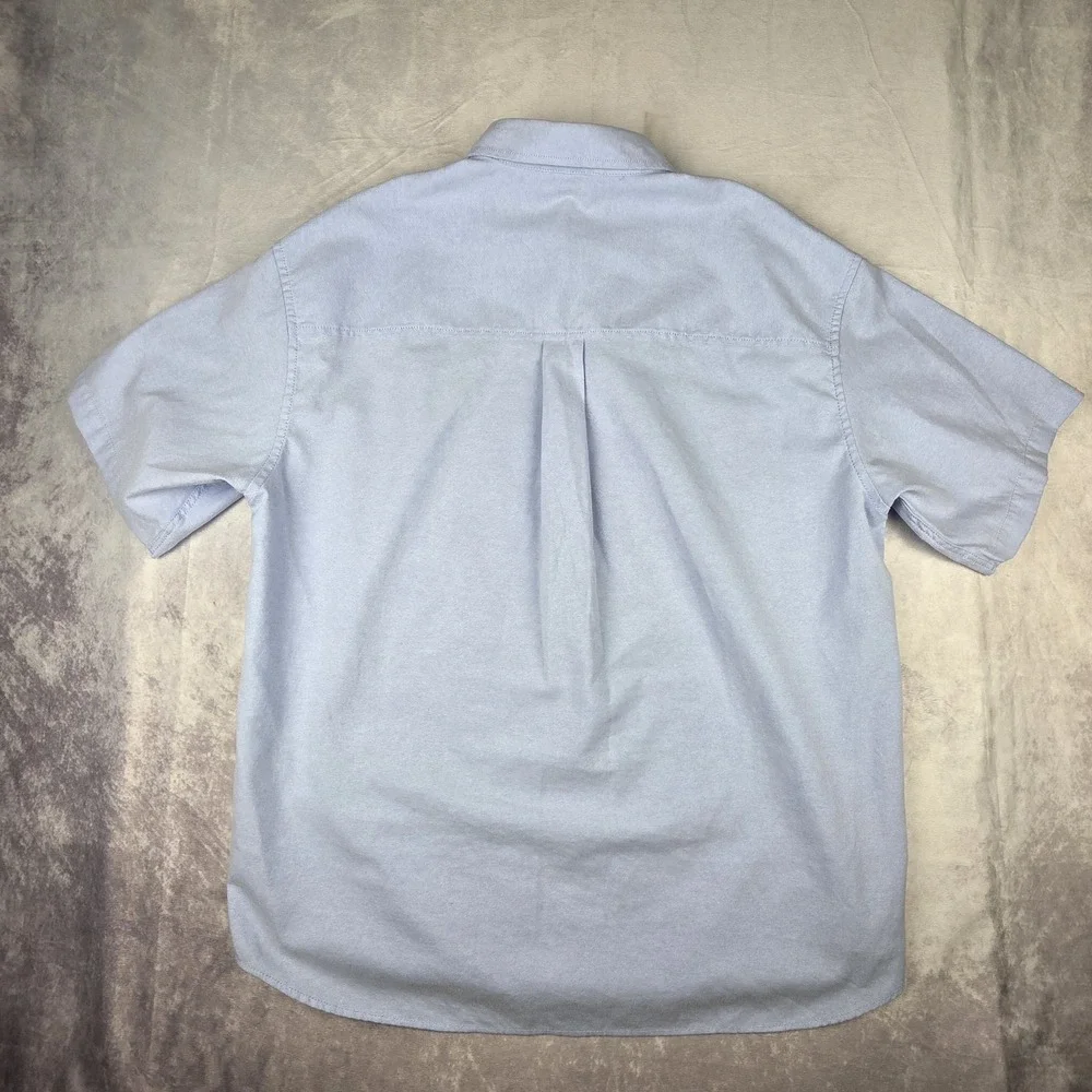 SPAO Mens Large Short Sleeve‎ Woodie Oxford Shirt Light Blue Cotton Polyester